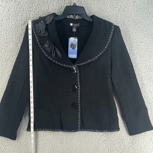 Carole Little Womens Blazer Cardigan Jacket Boiled Wool Boho Embroidered Black S - Picture 2 of 10